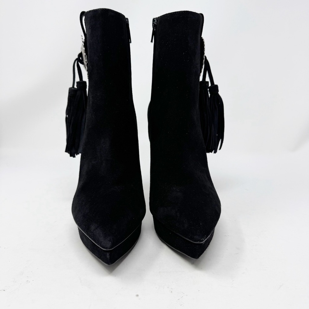 Saint Laurent Janis Concho Ankle Boots Size 37 Black Suede Platform Tassel - Picture 6 of 12